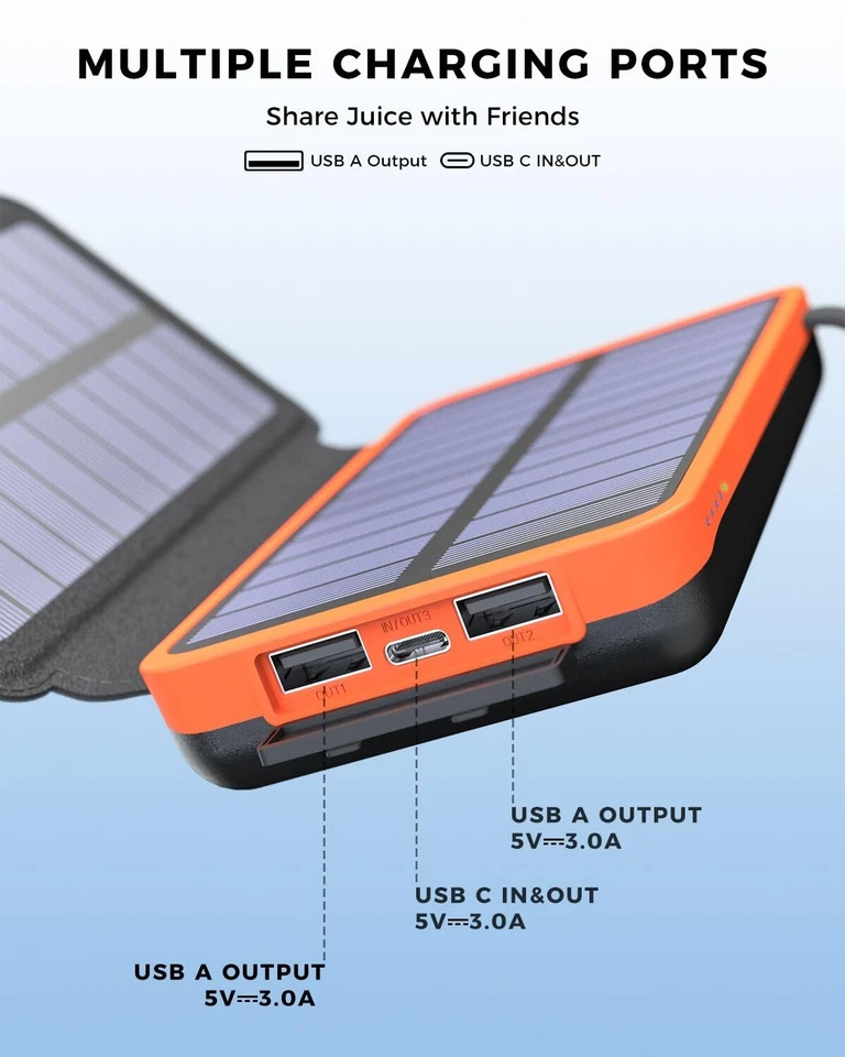 Solar Power Bank 25000mAh - Tragbares Solar-Ladegerät mit 4 Solar-Panels Outd... - Bild 2 von 4