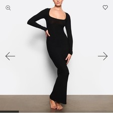 SKIMS Ribbed Long Sleeve Maxi Dress Size: medium Color Black