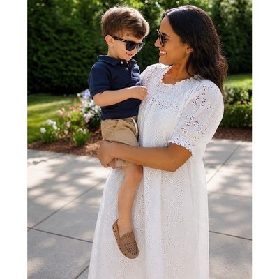 Hill House Home The Caroline Nap Dress White Eyelet Cotton Smocked Midi XS NEW
