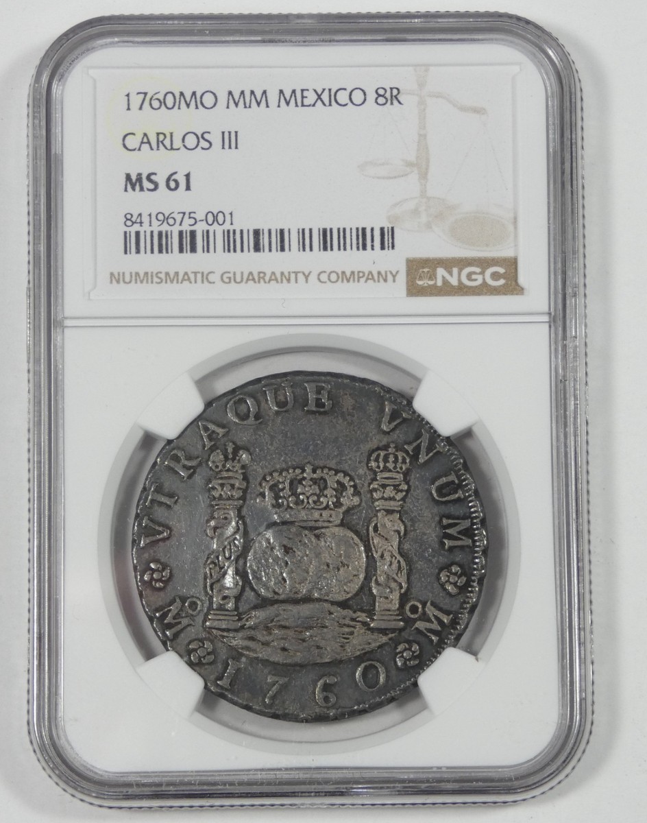 1760 Mo M.M. MEXICO Carlos III Silver 8 Reales Coin NGC MS 61