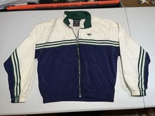 vtg 90s Adidas Nylon Track Jacket Windbreaker Zip Trefoil Stripes White Blue M