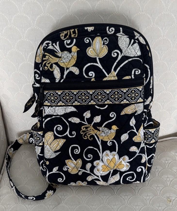 Vera Bradley Retired Quilted Backpack With Handle Black Yell
