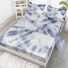 Blue Tie Dye Sheets Set - 4 Pcs Kids Set with 1 Flat Sheet, 1 Fitted Sheet  ...