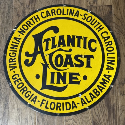 Vintage Atlantic Coast Line Eisenbahn Zug Schild 22" Metall gelb KOSTENLOSER VERSAND