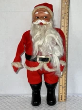 VTG 1950s Rubber Face Santa Claus 12" Red Mittens Black Boots Stamped Japan