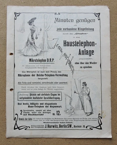 orig. Prospekt Citophon Hurwitz Berlin / Haustelefon Mikrotelefon /~1900