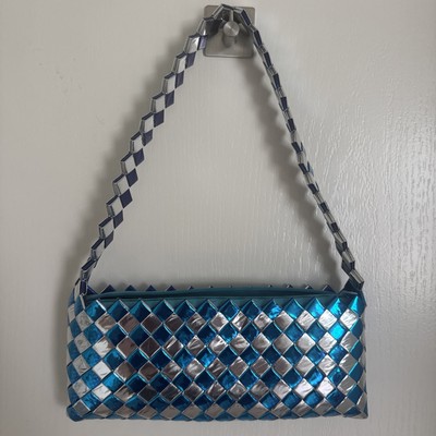 Candy Gum Wrapper Purse Blue Silver Handbag Recycled Disco Shiny Bold Mirror Fun