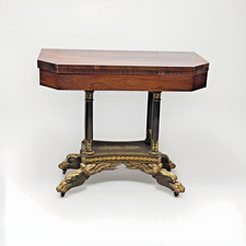 Antique empire stenciled eagle paw foot card game console table NY 1820
