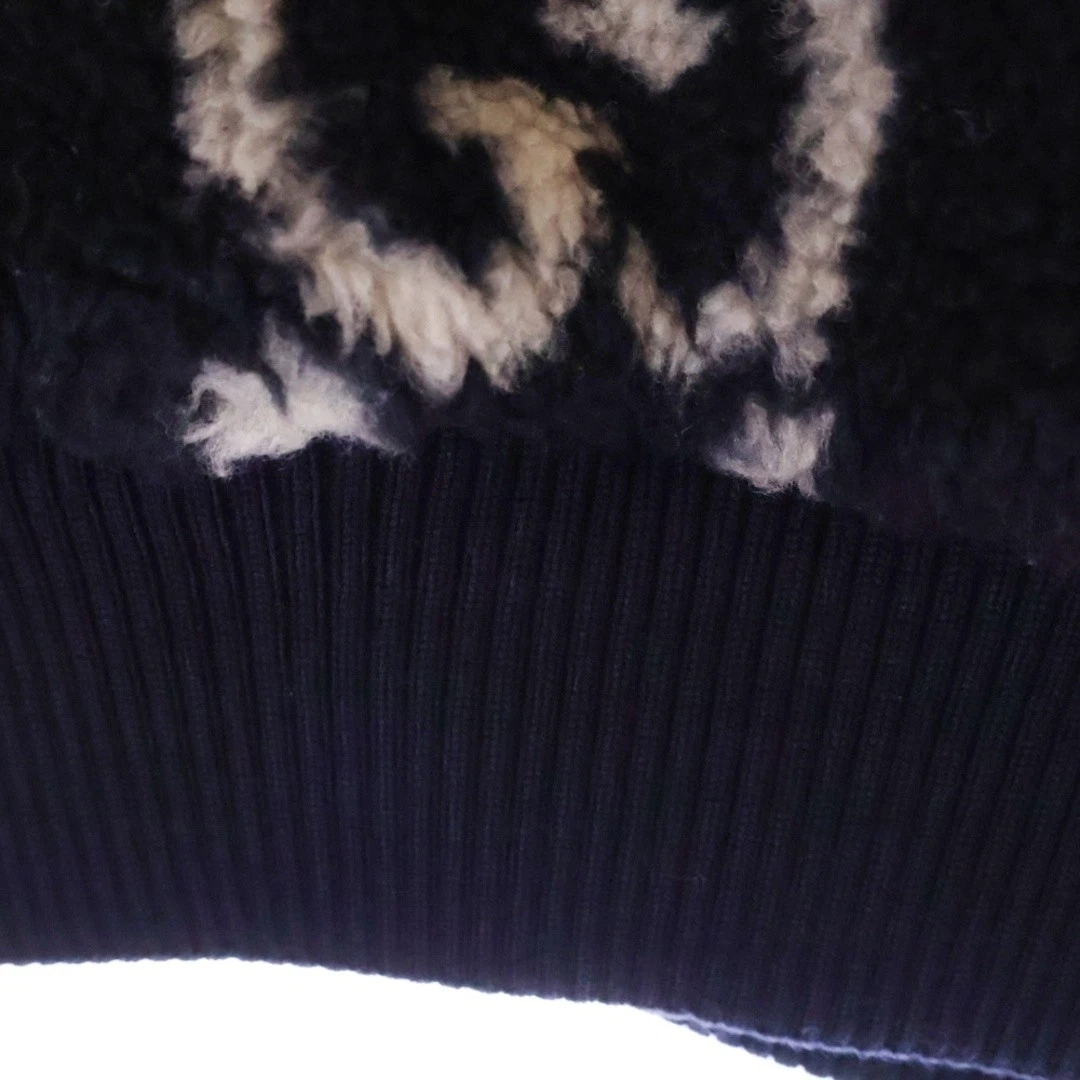 GUCCI GG Giacca Jacquard Tessuto Fuzzy Boa Hoody Navy 771121 XJF4D Usato10c0