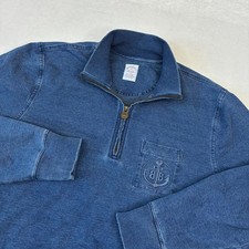 Brooks Brothers Sweatshirt Mens XL Blue Quarter Zip Anchor Logo Pullover Indigo