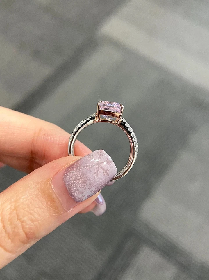 3.80 Ct Cushion Cut Real Pink Sapphire & Diamond 14K Solid White Gold Size 7 - Image 4 of 4