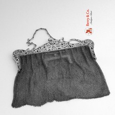Antique Ladys Mesh Purse 1900 Double Compartment Sterling Silver