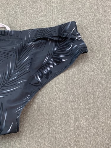 Padded Black Palms European Brief Style Swim Trunks Mens L Gray Drawstring - Picture 6 of 12