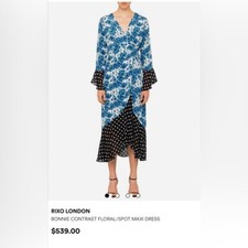RIXO LONDONBONNIE CONTRAST FLORAL/SPOT wrap MAXI DRESS small