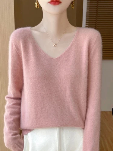 Women Knitted Sweaters Fashion V-Neck Top Sweater Autumn Warm Pullover Soft - Imagen 16 de 46