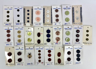 Lot of 25 Packs Vintage JHB International Buttons In Cards