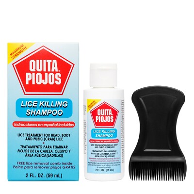Quita Piojos  Lice Killing Shampoo 2 FL OZ, For Ages 2 & Up, Made in USA ED 8/26