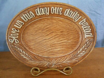 Vintage Give Us This Day Decorative Plastic Faux Wood Bread Plate Multi Products