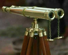 Brass Binocular With Wooden Tripod Stand Nautical Brass Marine Telescope Gift
