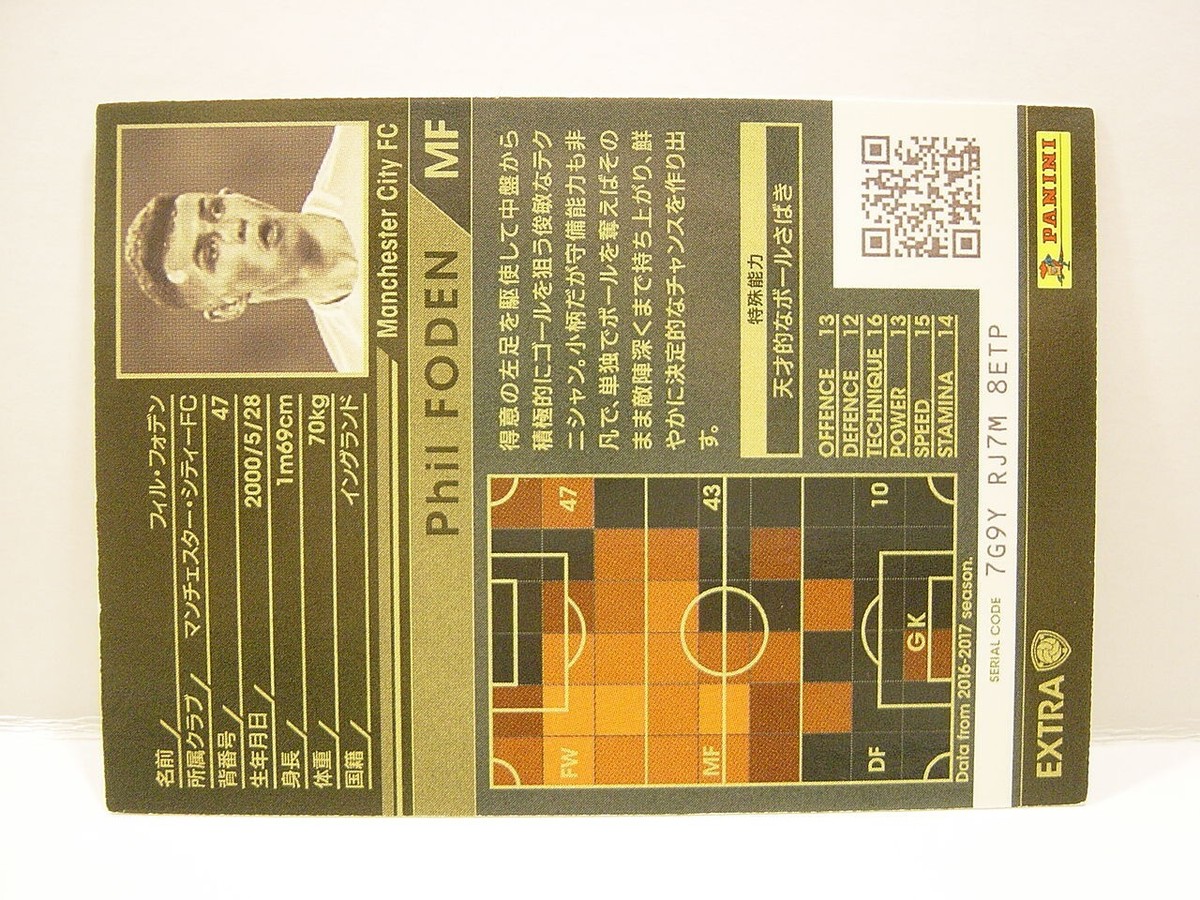 Panini WCCF 2017-18 Phil Foden 2000 England No.47 Manchester