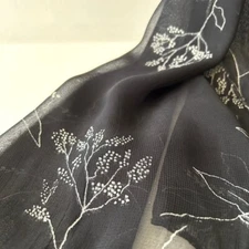 Scarf Black White Sheer Leaf Oblong Design  6"x14" Soft Rayon VTG 