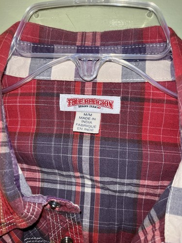 True Religion Shirt Womens Medium Red Plaid Pearl Snap Western Y2K - Picture 4 of 5
