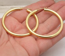 2 All Polished Plain Round Hoop Earrings 14K ...