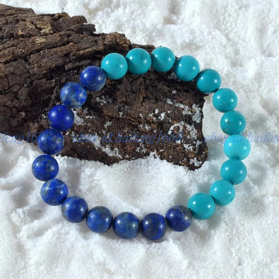 Natürliche 6/8/10/12mm Blau Lapis Lazuli Türkis Runde Edelstein Armband 19cm - Bild 3 von 4