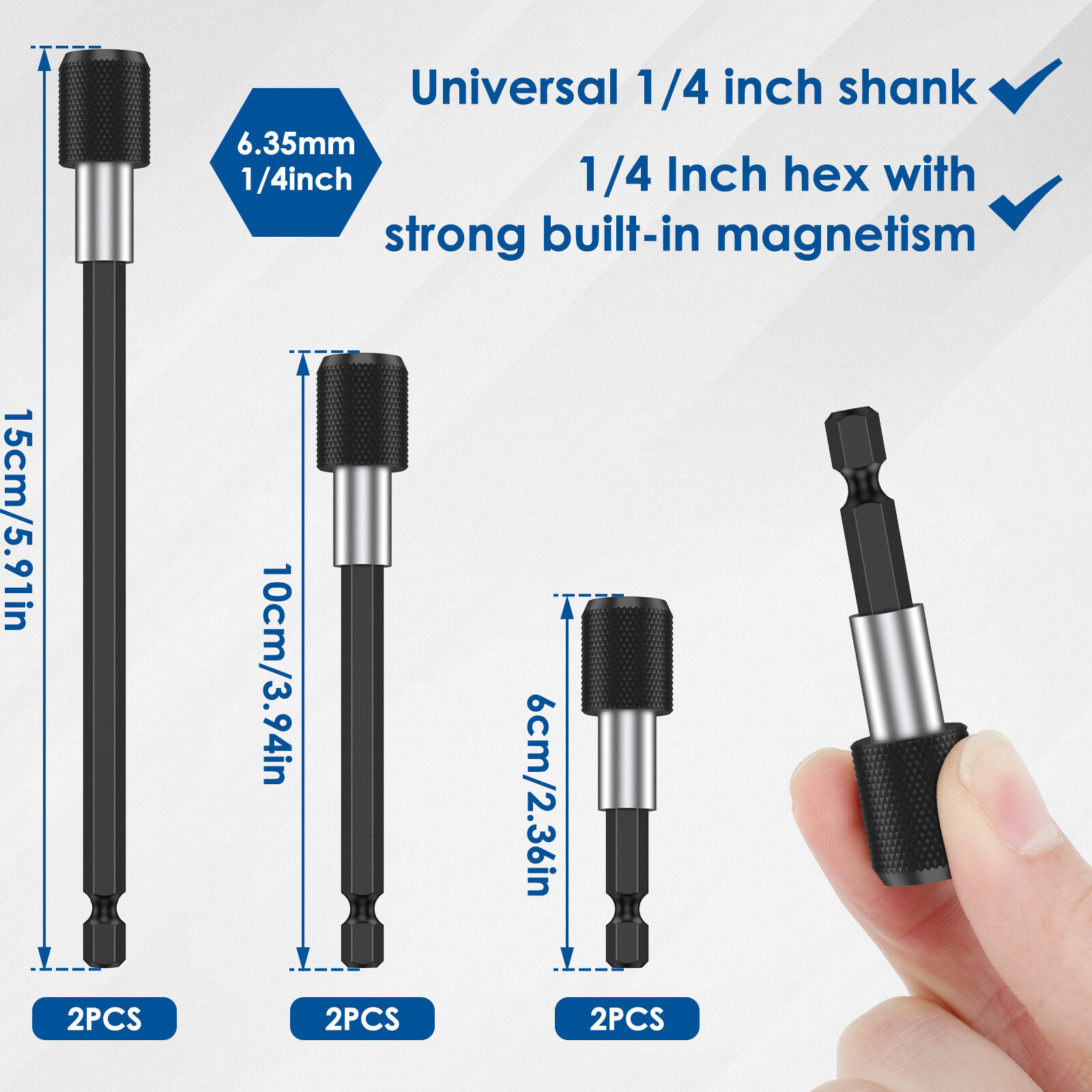 Hicarer 6-Piece Drill Bit Extension Set – 2 To 12 Inch Magnetic Screwdriver Bit Holders, 1/4 Hex Shank, For Impact Drivers & Drills (CR-V Steel Hicarer 6-Piece Drill Bit Extension Set – 2 To 12 Inch Magnetic Screwdriver Bit Holders, 1/4 Hex Shank, For Impact Drivers & Drills (CR-V Steel