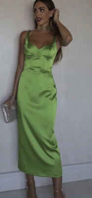 green corset dress zara Zara NEW Long Tied Corset Lace Up Midi Dress Lime Green SS2020 Szs M, L