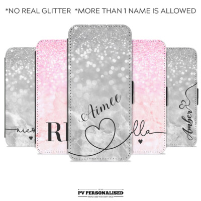 Personalisierte Handyhülle Flip Wallet Cover Initialen Name für iPhone 11 12 Pro 7 8