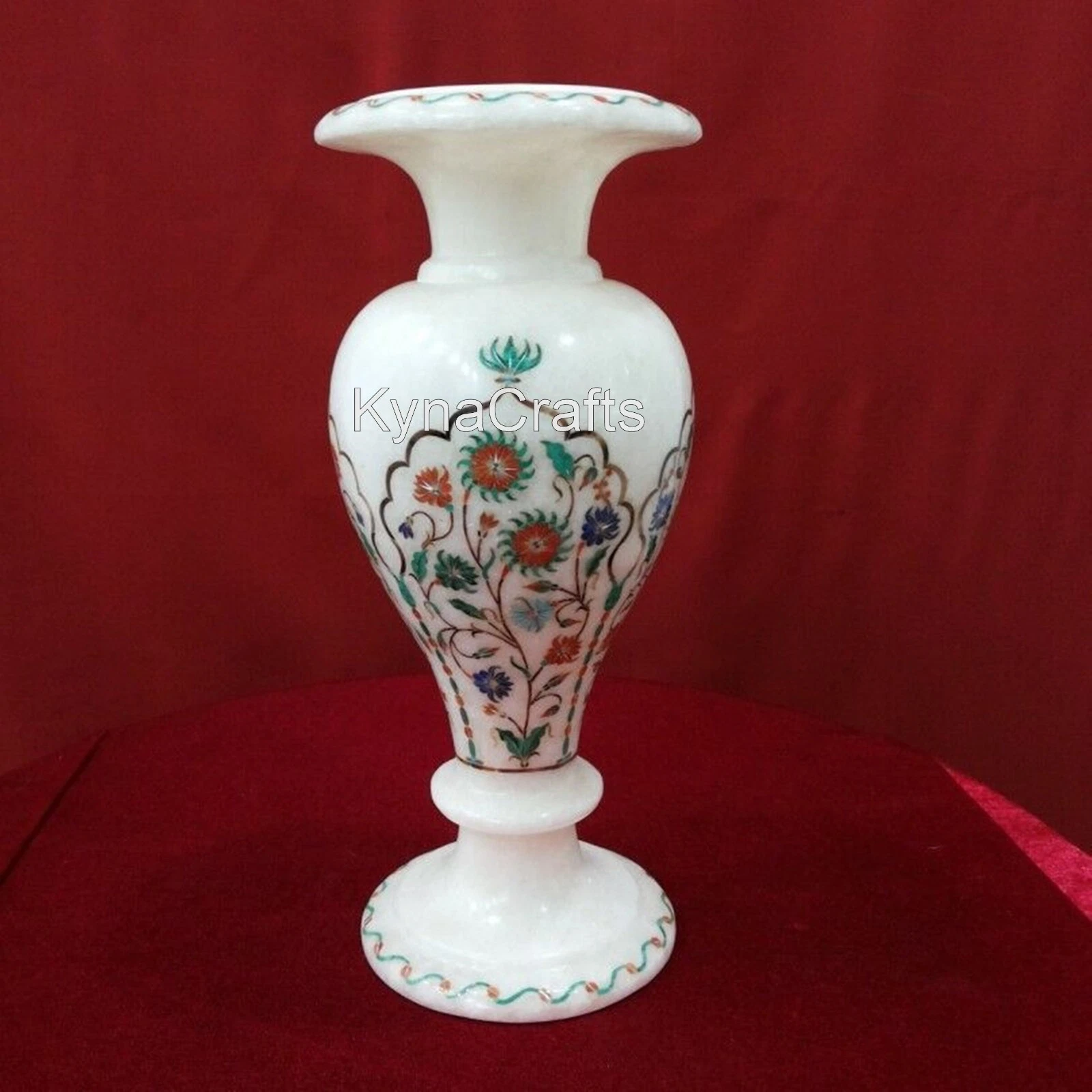 10 Inches Gemstone Inlay Work Decorative Pot White Marble Plantter for Kitchen