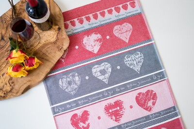 Hearts Jacquard Woven Cotton Tea Towel Romantic Kitchen Red Dish Cloth Gift