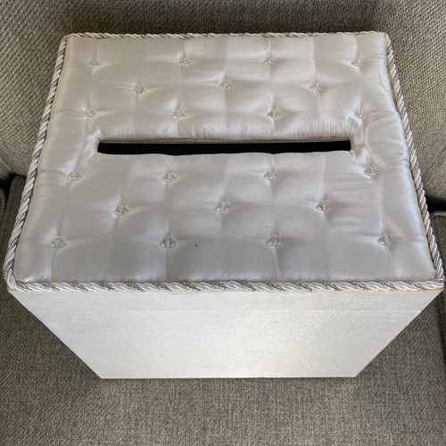 Used - Wedding Satin Card Box With Crystal Accent Flip Top Opening ~ White - Picture 6 of 13