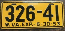 1953 Wheaties Post Cereal Premium Prize Bicycle License Plate - West Virginia