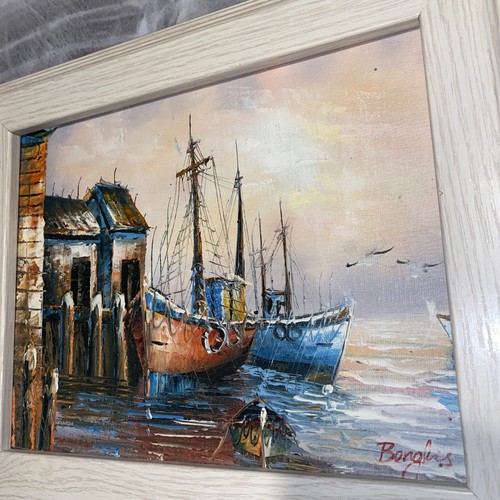 Hafen signiert von Benglis 9"x7" ca. Ölgemälde auf gespannter Leinwand - Bild 12 von 24