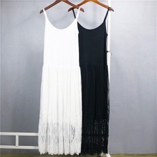 Lady Lace Mesh Sleeveless Strappy Cami Dress Petticoat Full Slip Long Vest Tank