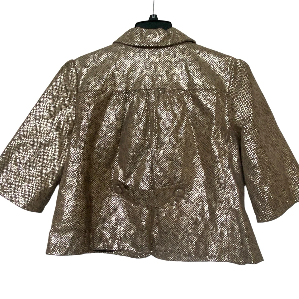 Jaqueta feminina Live A Little couro L cropped dourado Y2K mangas 3/4 forradas com botões - Imagem 2 de 4