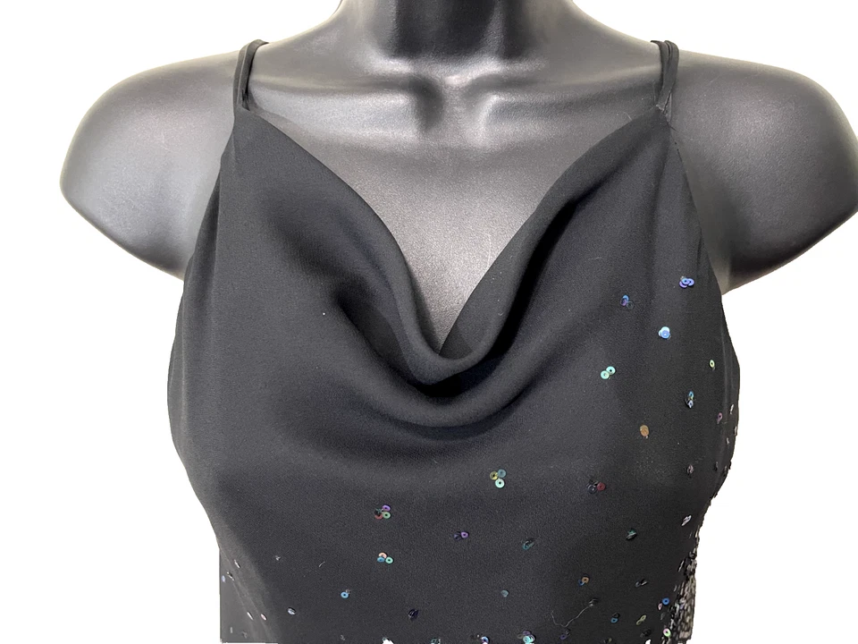 Vintage Y2K Slip Dress Drape Neck WhimsiGoth Fairy Black Sequins Maxi Small 3 - Image 2 of 4