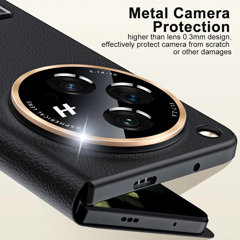 Genuine Leather Magnetic Flip Case For OnePlus OPEN Find N3 Bracket Holder Cover - Image 4 of 4