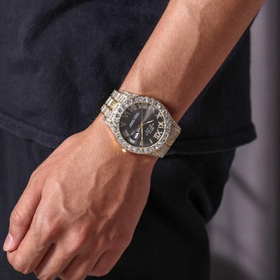 Diamond Accent Casual Roman Scale Steel Band Quartz Watch