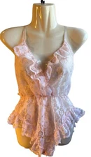 Vintage 80's Val Mode Bodysuit Teddy Baby Doll Negligée Pink All Lace Petite