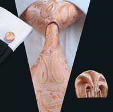 ITALIAN DESIGNER Paisley SILK TIE, POCKET SQUARE, CUFFLINK SET