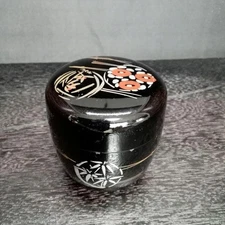 ☆255, Tea utensils, jujube, tea caddy, bamboo, floral pattern, black letters,
