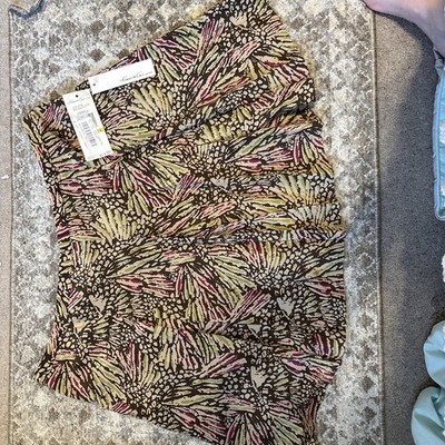 Kenneth Cole Brown Green Purple Floral Aline Lined Skirt Size 14