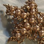 Gold Tone Star Brooch Pin w/ White Round Imitation Pearls & Rhinestones vintage — photo 3