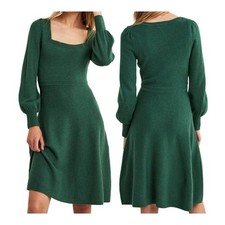 Boden Square Neck Wool & Alpaca Knitted Dress D0358 Size US 8L Green Midi NEW