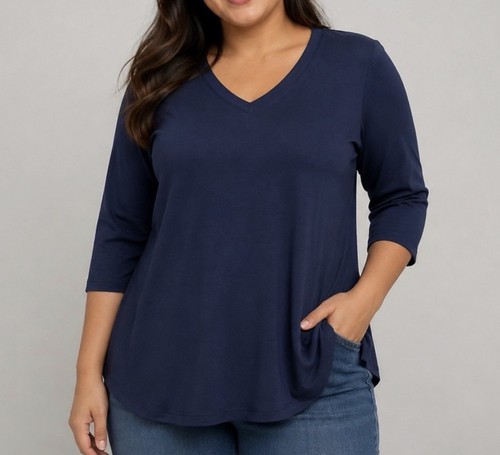Belle by Kim Gravel Navy Scoop Neck 3/4 Sleeve Top- Sz: Small New