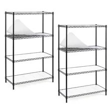 Black 4-Tier Carbon Steel Wire Garage Storage Shelving Unit NSF Certified (2-Pac