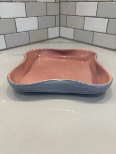 Vintage Red Wing #1037 Pink Gray Tray Trinket Dish Wavy Edge No Chips Or Cracks